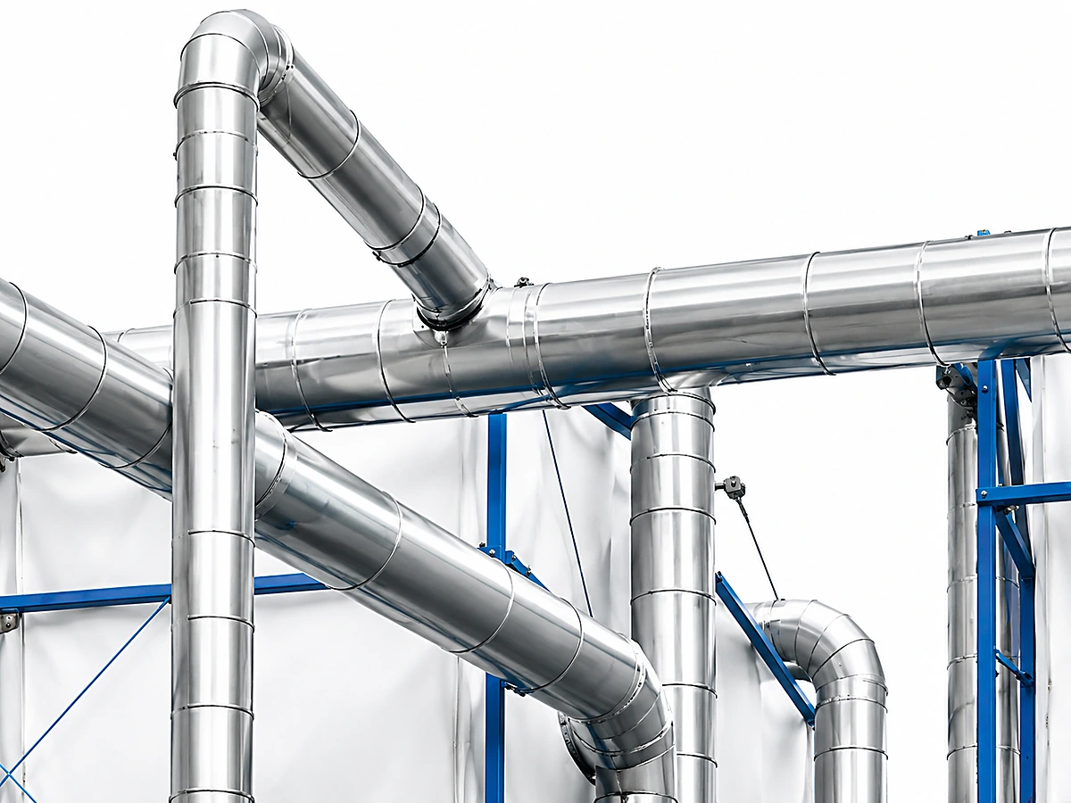 2. Distribution Pipeline + Air Circulation Duct (Stainless Pneumatic Routing)